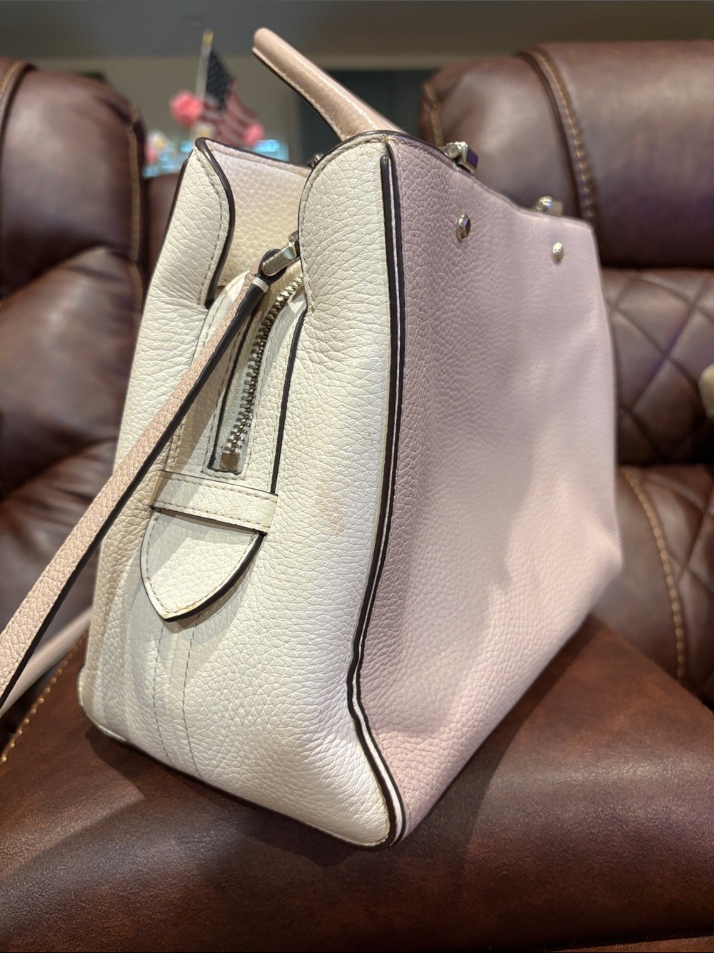 kate spade Pebbled Leather Satchel in Pale Pink/light sand Trim, gold hardware - Picture 3 of 12